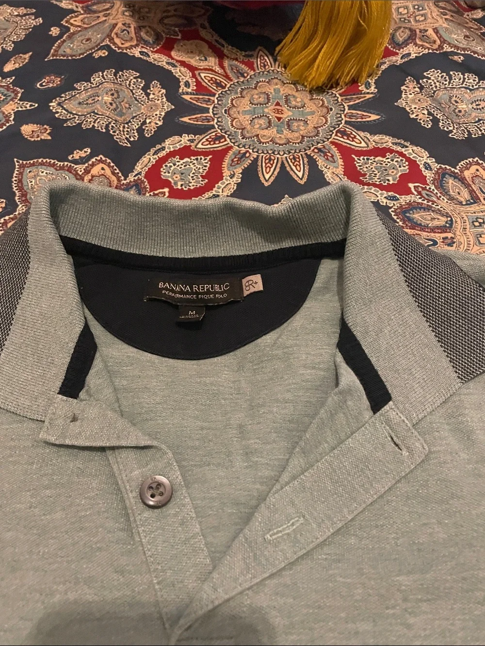 Banana Republic Light Sage Green Polo with Contrast Charcoal Collar